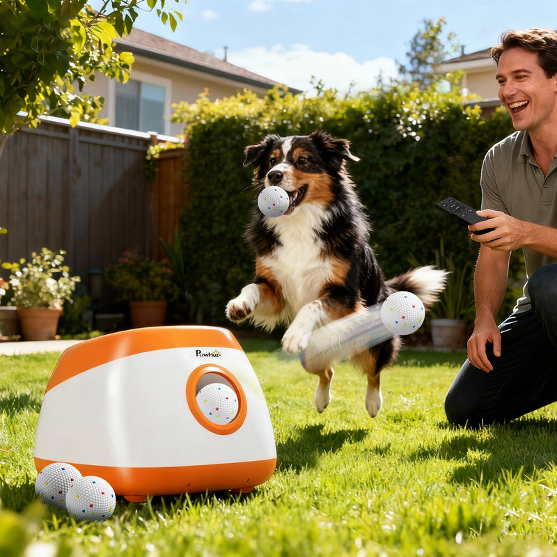 Pawz FetchPro™ — Automatic Ball Launcher for Dogs (26–79 ft Range, 5200mAh Battery, Remote Control, 6 Balls Included)