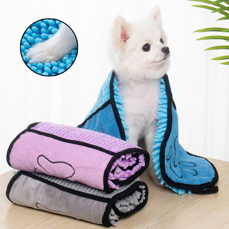 Pawz DryCoat™ — Ultra-Absorbent Microfiber Pet Bathrobe Towel for Dogs & Cats (Quick-Dry, Double Pocket)